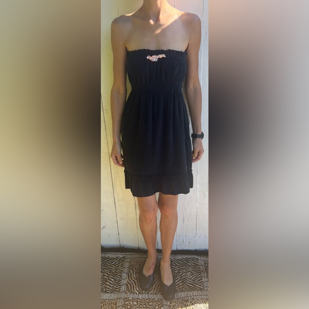 Vintage OP Terry Cloth  Carola Style Strapless Swimsuit Cover Up Black EUC (M)